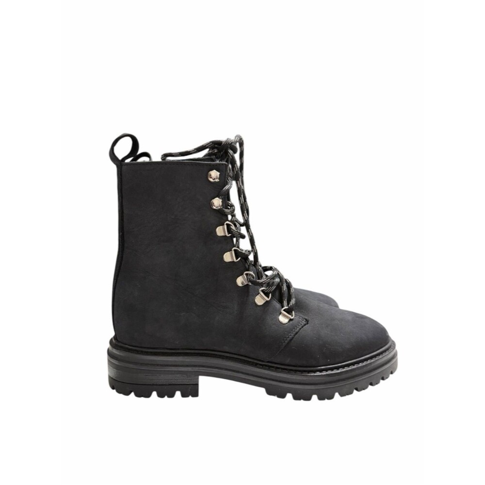 Jenni Kayne Black Oiled Leather Lace-Up Combat Boots Size 38